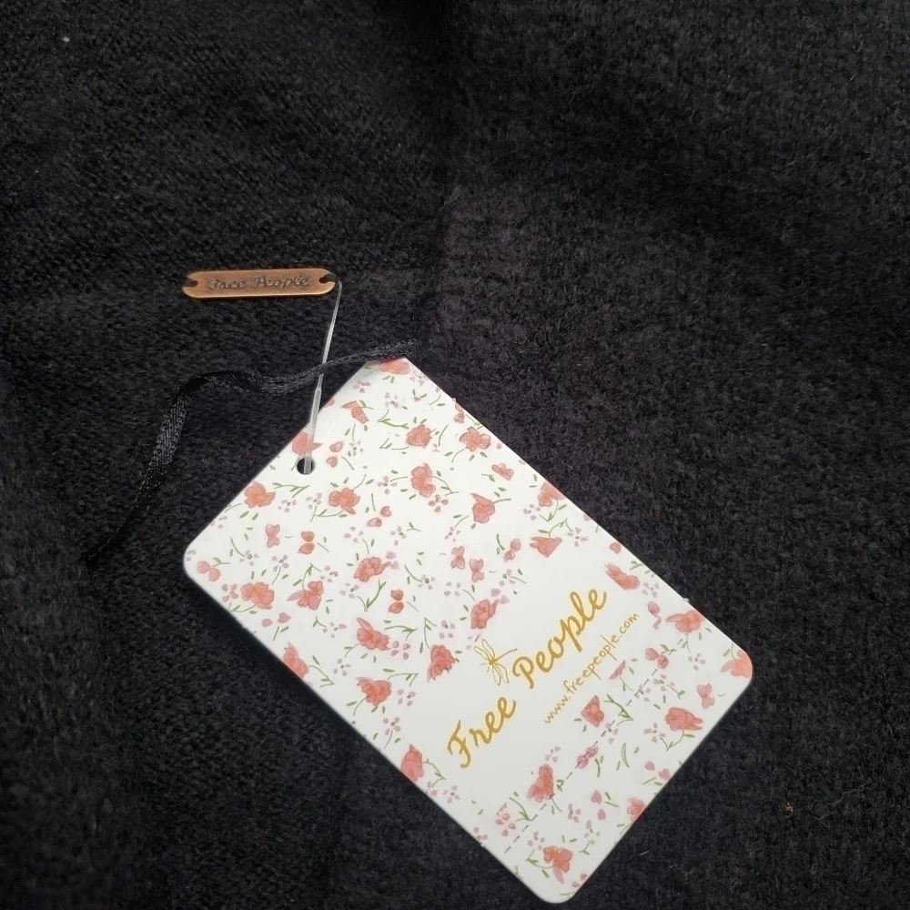 Free People Cozy Touch the Sky Black Crossover Wrap Sweater Wool Size XS NWT